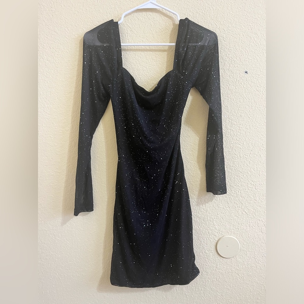 cute black backless shiny dress!